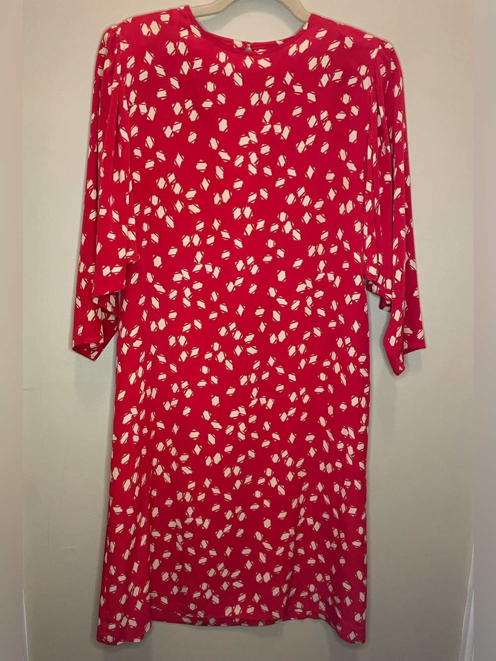 Vtg Garfinckels Washington 100% Silk Red White Drop Waist Shift Dress 10